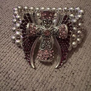 Elegant Silver and Purple Cross Bracelet